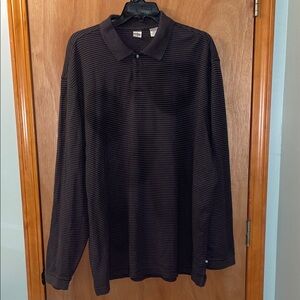 Geoffrey Beene Dark Striped Long Sleeve Polo Shirt Size 3XL